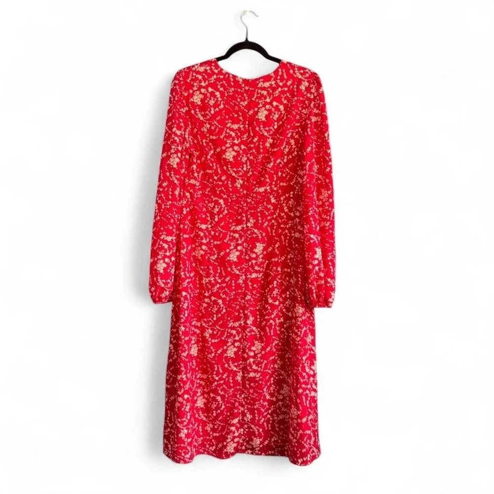 En Saison Red Floral Dress Women's Size Medium Long‎ Sleeve Maxi Anthropologie